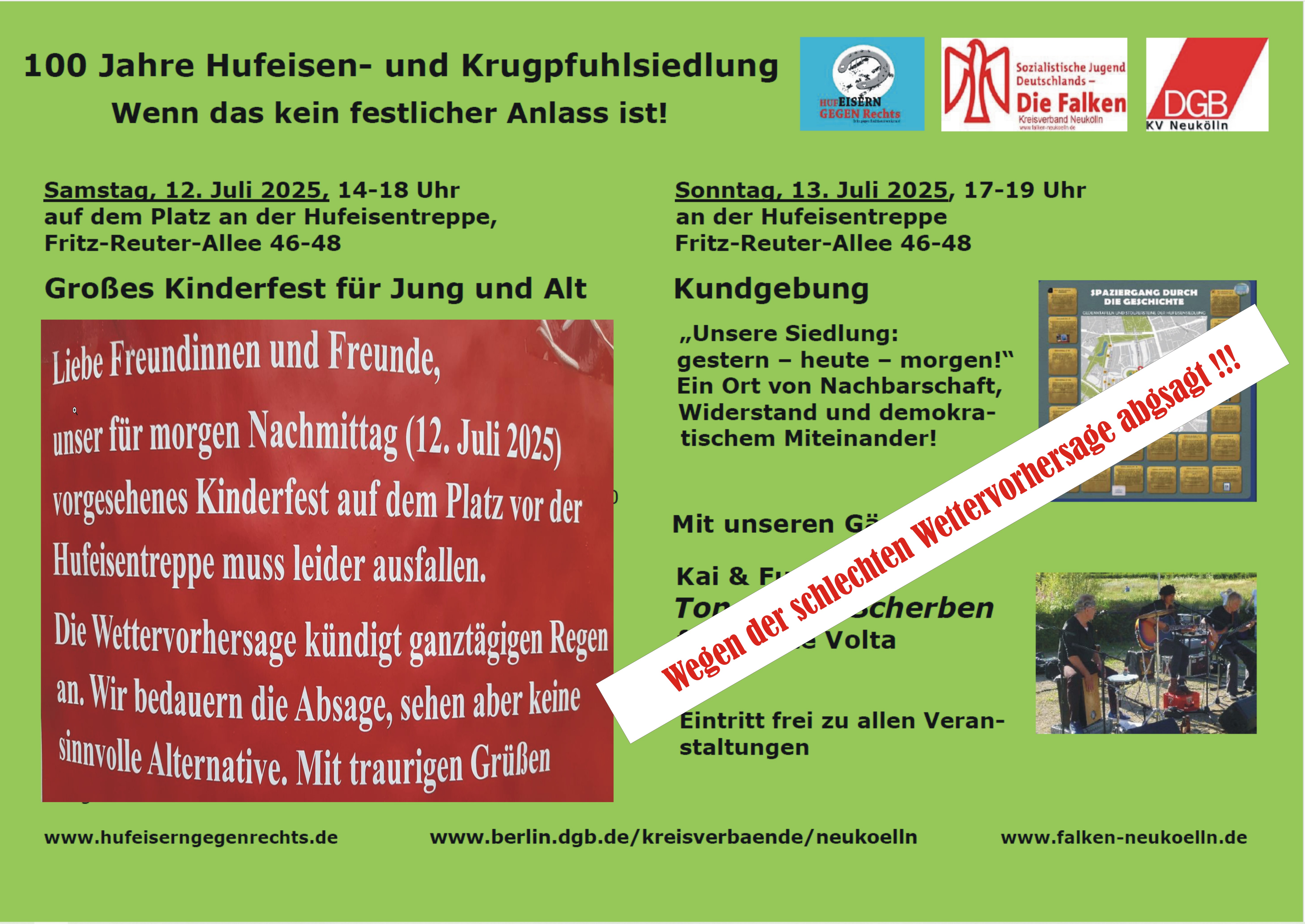 Kundgebung am Sonntag, 13. Juli 2025, 17-19 Uhr, am Platz an der Hufeisentreppe, Fritz-Reuter-Allee 46-48